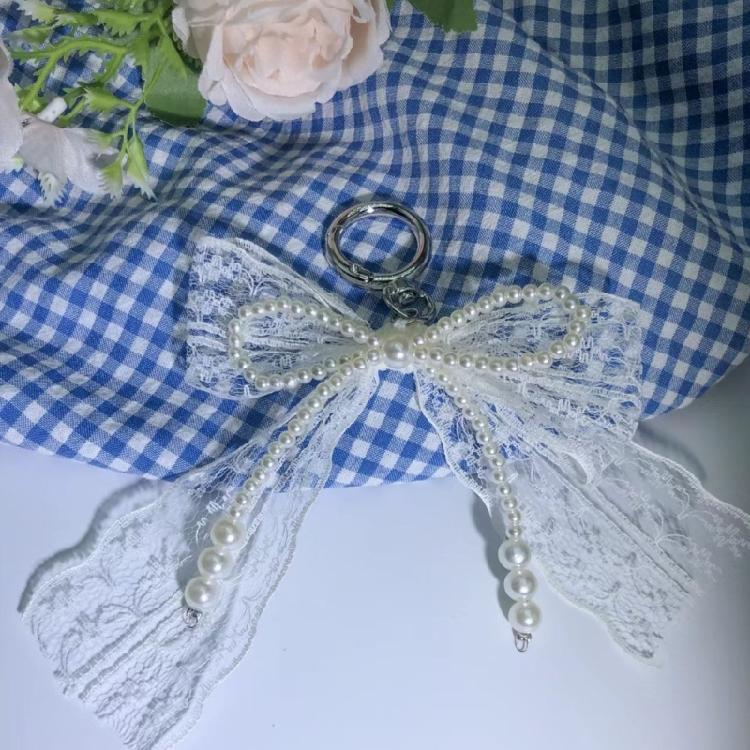 Fashionable Pearls Lace And Bows Jewelry Alloy Keyring Fashion Keychain Bag Pendant Adds Charm To Outfits For Women