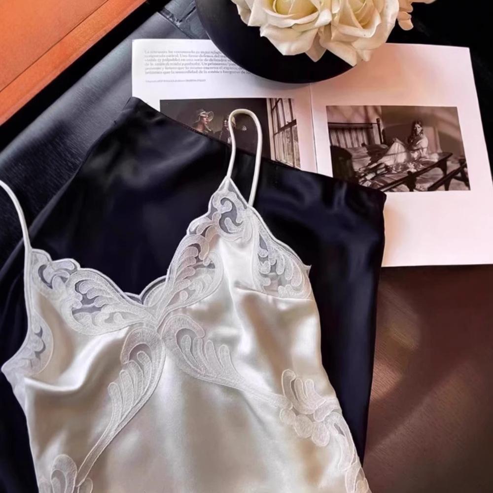 Women White Lace Trim Camisole Vest Thin Micro Elastic High Waist Elegant Sleeveless Top Spring Summer Inner & Outer Wear