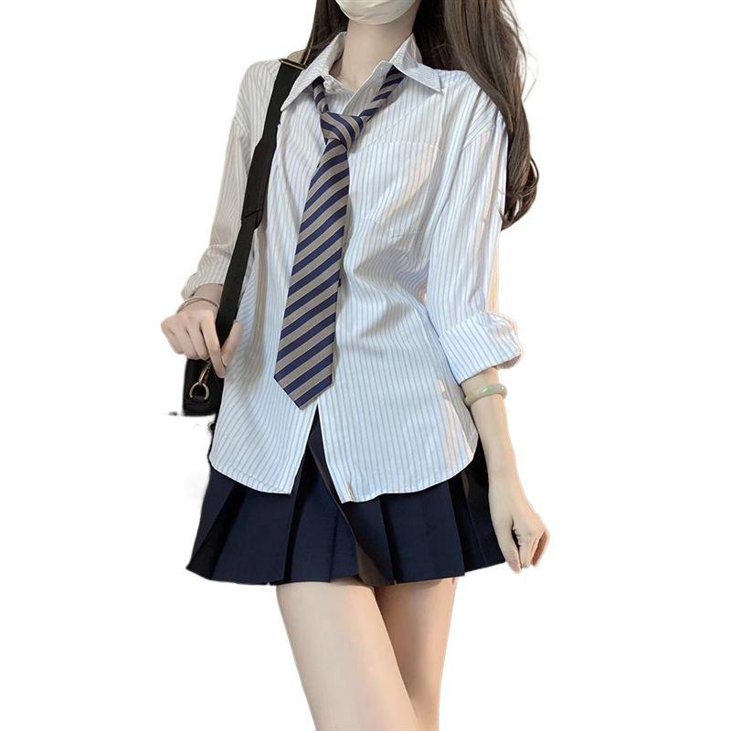 Women's Striped Long-Sleeve Shirt - Autumn 2024 Japanese Basic Style