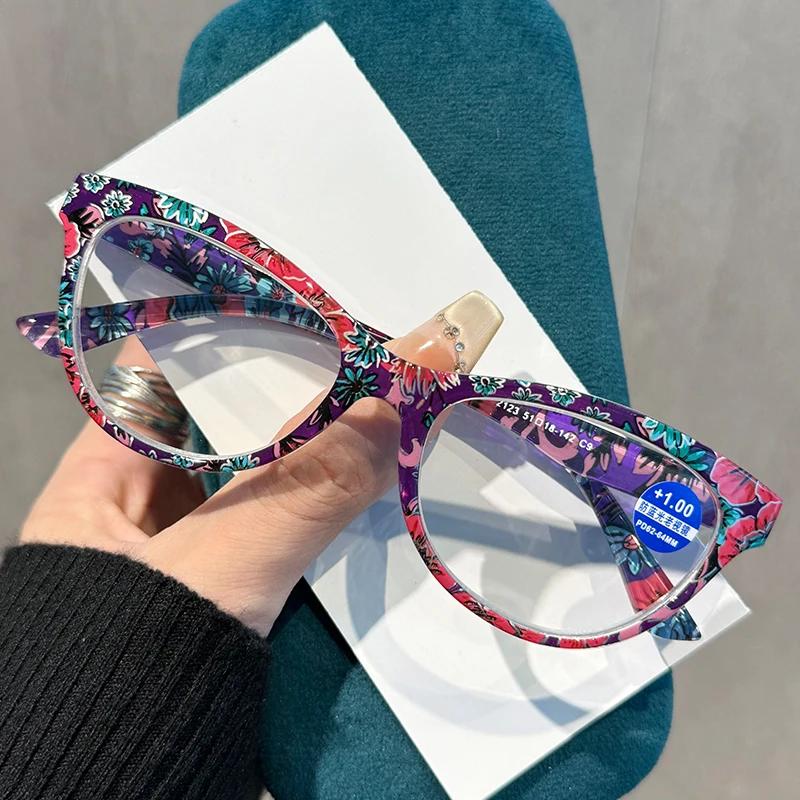 Stilvolle Cat-Eye-Lesebrille Damen Herren Vintage Retro Flora-Druck Brillen Trendy Ultraleicht Alterssichtigkeit Plus Dioptrien