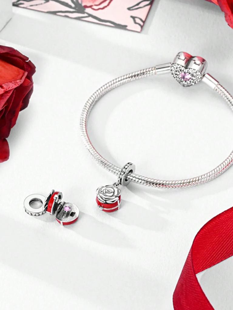 Valentine'S Day Love Roses Beads Charm Copper Plated Fit Charms Copperoriginal Bracelet For Jewelry Making Diy Charm