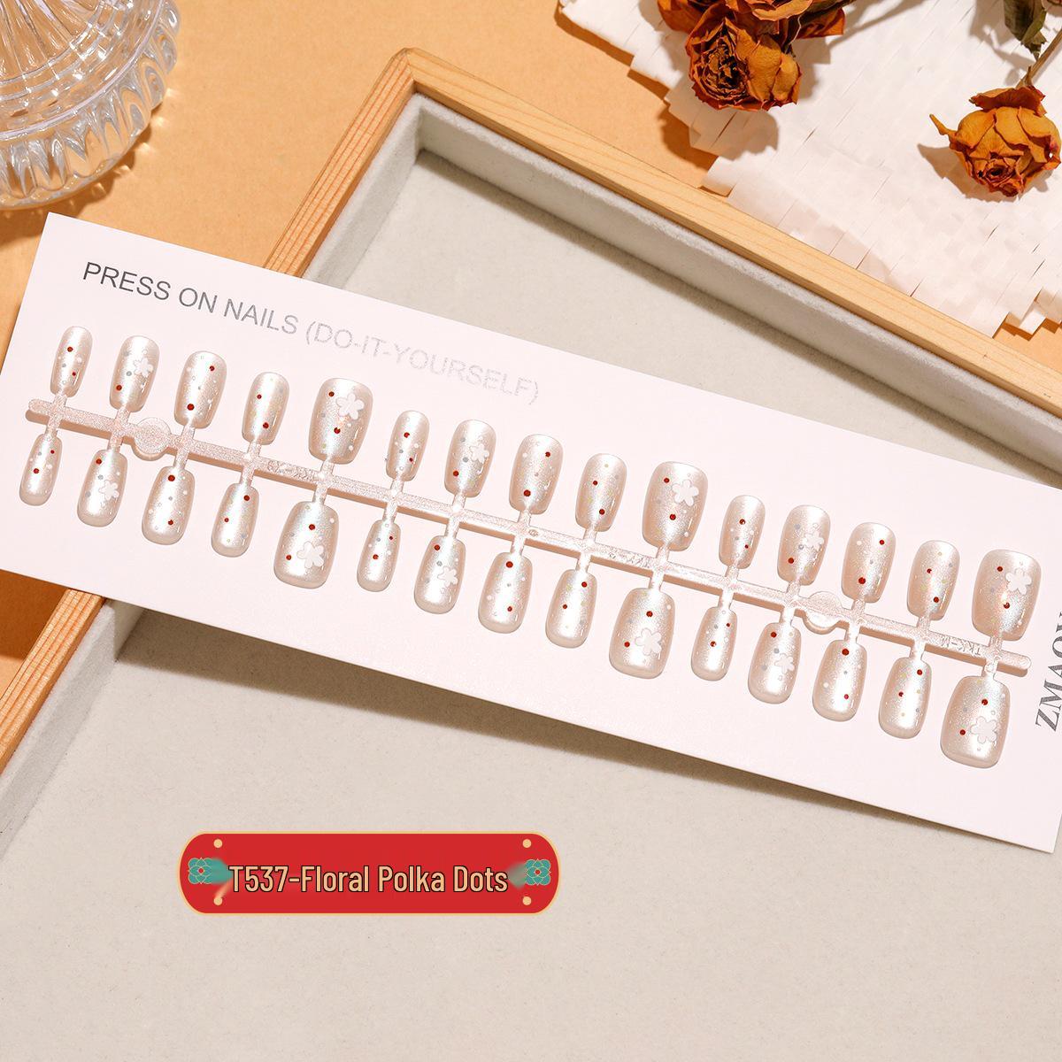 

Floral Polka Dot Cat Eye Nail Tips - 30 Removable Pieces Small Full Set