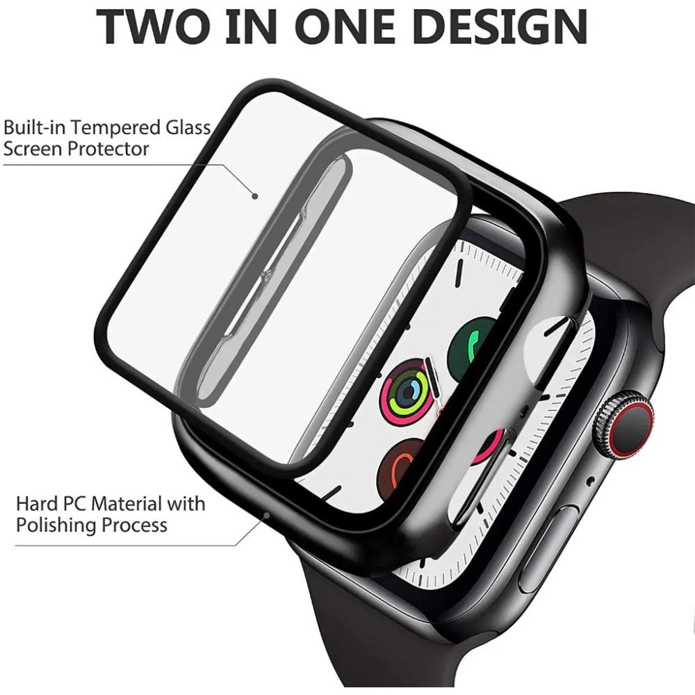 Gehärtetes Glas+Hülle für Apple Watch 11 10 46mm 42mm 9 8 7 PC Stoßfänger Displayschutz Hülle iWatch Serie 6 5 4SE 44mm 40mm 41 45 7