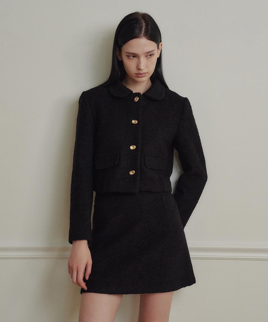 MARROT A-Line Wool Tweed Mini Skirt_Black