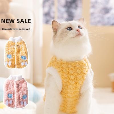 Gato Otoño e Invierno Lindo Cálido Cachorro Perro Piña Forro Polar Bolsillo Algodón Abrigo Tracción Chaleco Forro Polar Mascota Gato Ropa