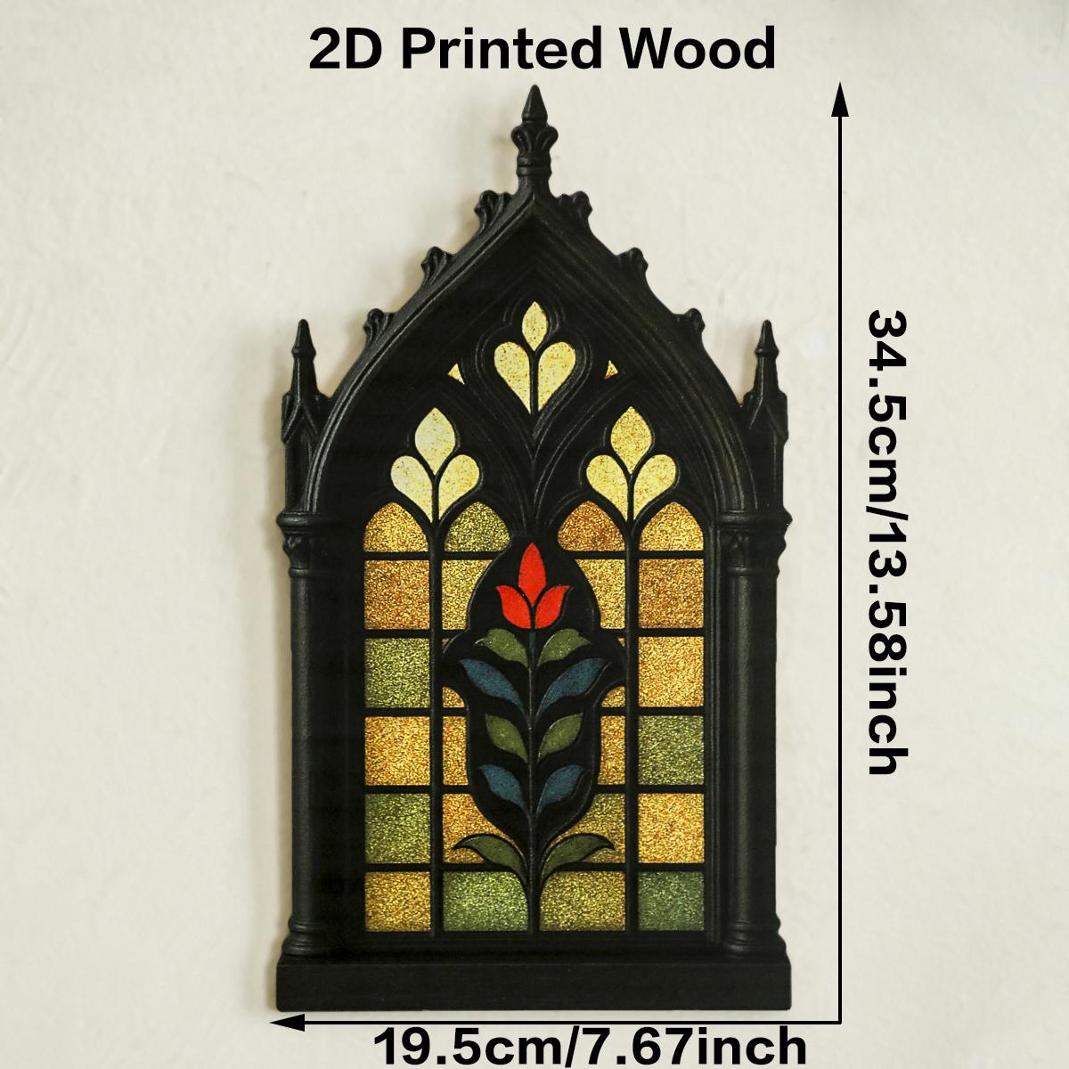 

Halloween Wall Decor Vintage Church Window Style with Floral Decor Wooden Wall Hanging Gothic Art Ornament for Home, Living Room