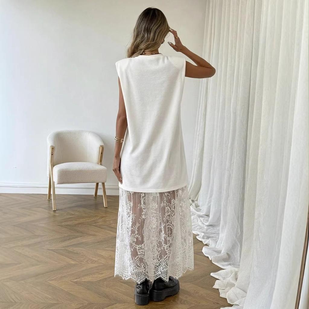 Neues kurzärmeliges Patchwork-Kleid im europäischen und amerikanischen Stil