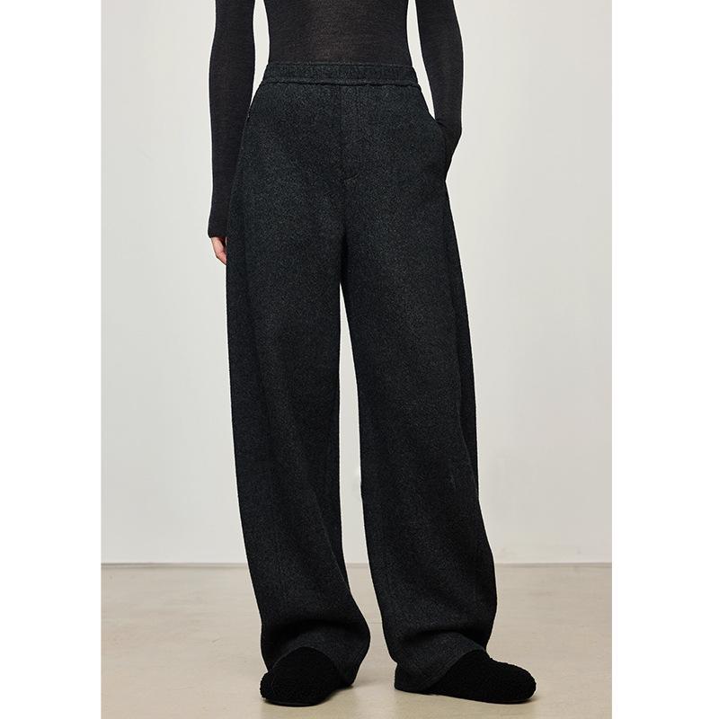 

Women s Elegant Wool-Blend Dark Grey High-Waisted Loose Straight-Leg Trousers, 2025 Autumn/Winter Collection Medium темно серый