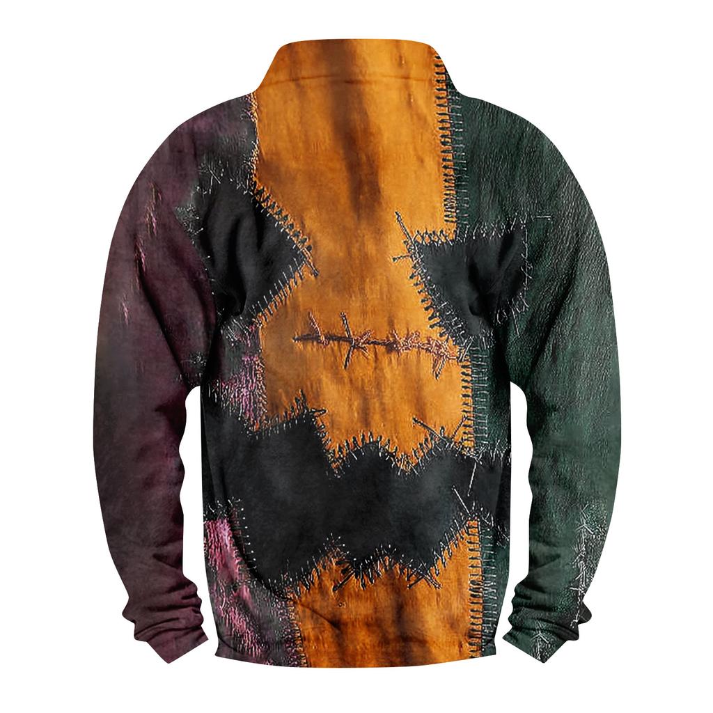 Men's Casual Fashion Christmas Printed Hoodless Sweatshirt Wide Men's Loose Button Stand Collar Hooded Sweatshirt