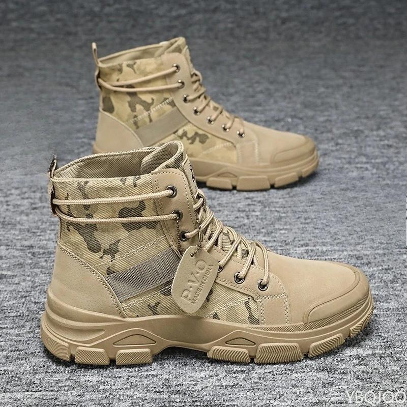 Fashion Men Outdoor Working Shoes Lace-up Ankle Boots Men's High Top Boots Platform Casual Shoes Non Slip Comfortable Hiking Boots