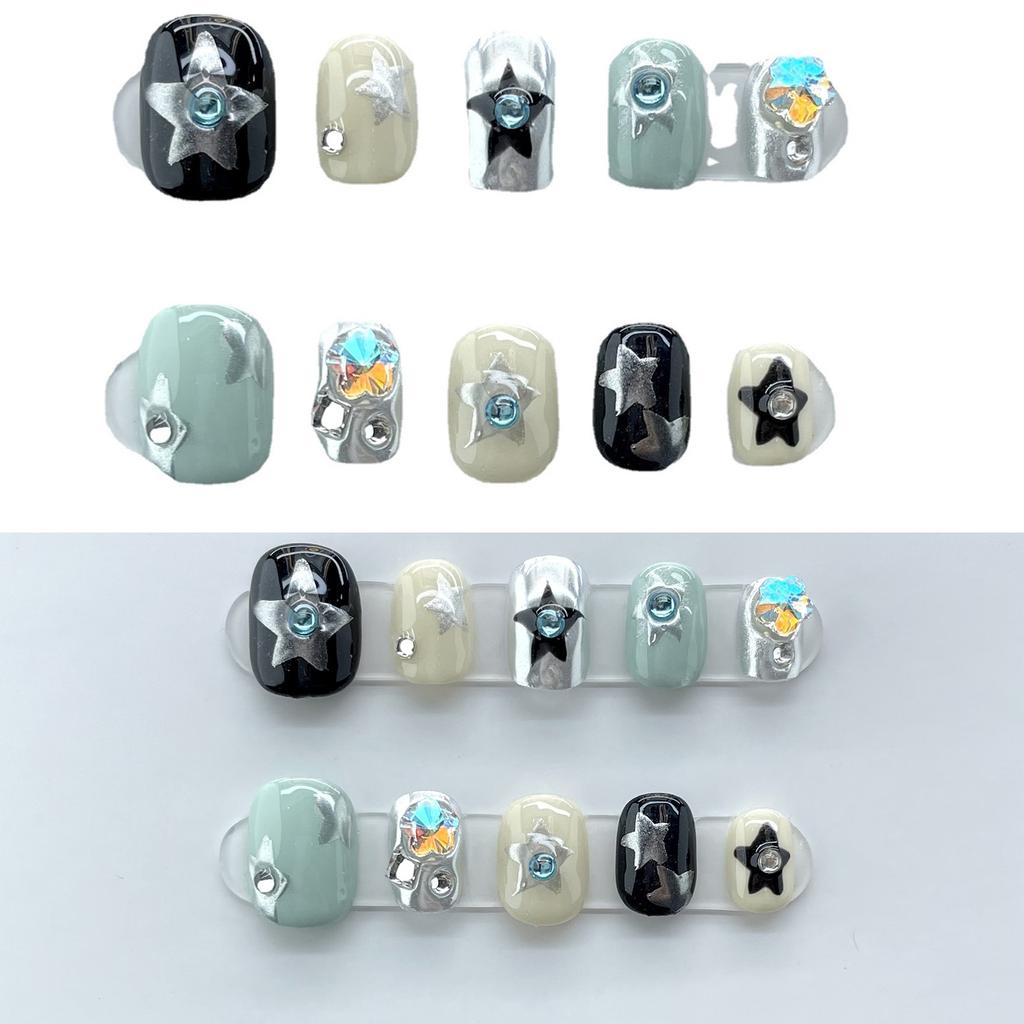 Press on Nails Handmade Gothic Short Artificial Nails Round False Nails DIY Decorations for Personalized Style