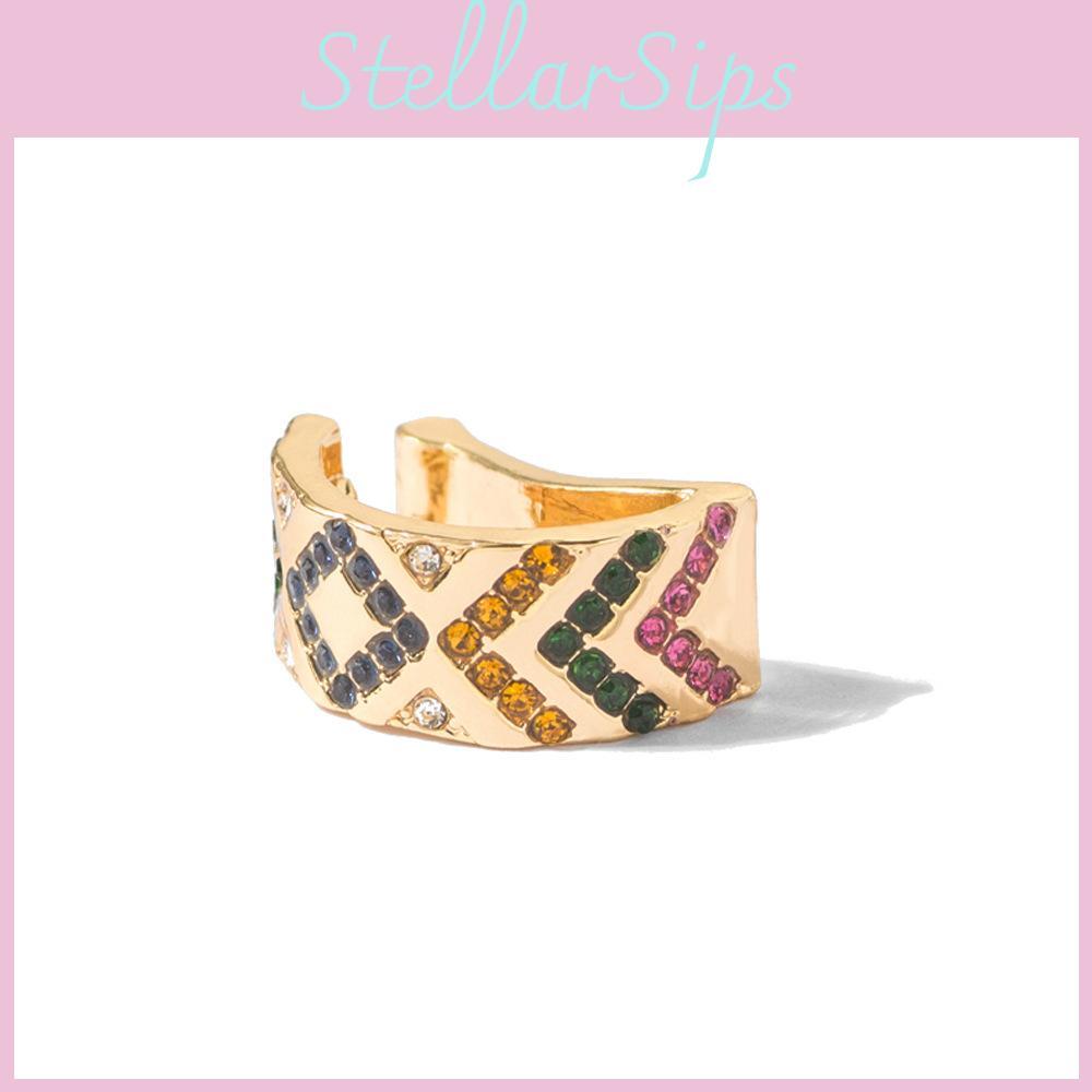 Trendy Alloy Ear Clips For Women Fashionable U-shaped Colorful Rhinestone Style