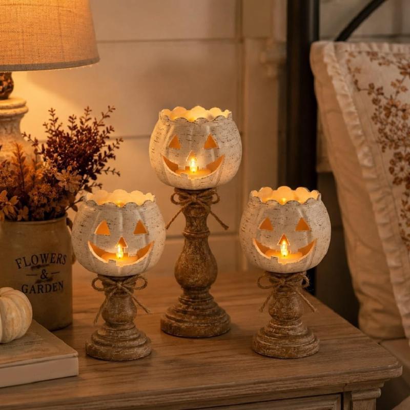 1/3Pcs Vintage Pumpkin Metal Candle Holder Lantern Tabletop Centerpiece For Halloween Fall Home Decor