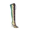 Fashion Women's New Fashionable Nightclub Style Pointed High Heel Large Sequin Lace up Boots High Leg Over Knee Long Boots