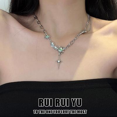 RUI RUI YU Moonlight Zircon Cross Tassel Necklace for WomeninsHip Hop Style Girl Stitching Accessories