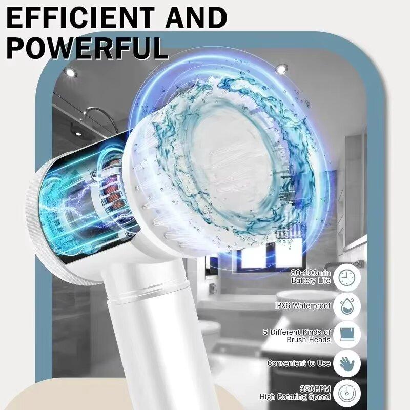 Electric Cleaning Brush 5in1 Electric Spin Scrubber Cordless Power Scrubber with Replaceable Brush Heads Handheld Power Scrubber