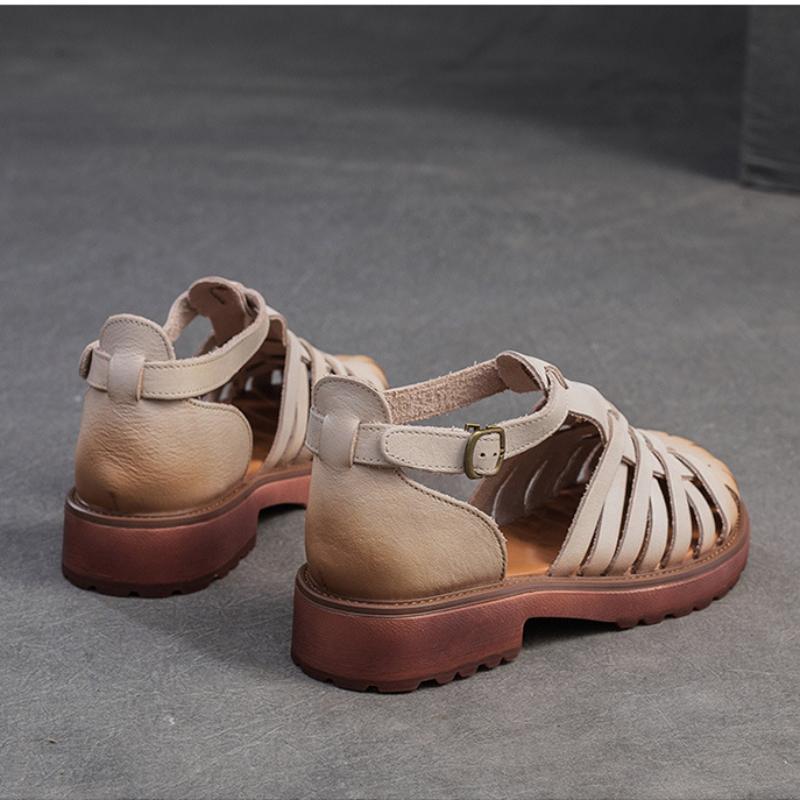 Johnature Pantofi de damă din piele naturală în stil roman retro, cu țesut, respirabil