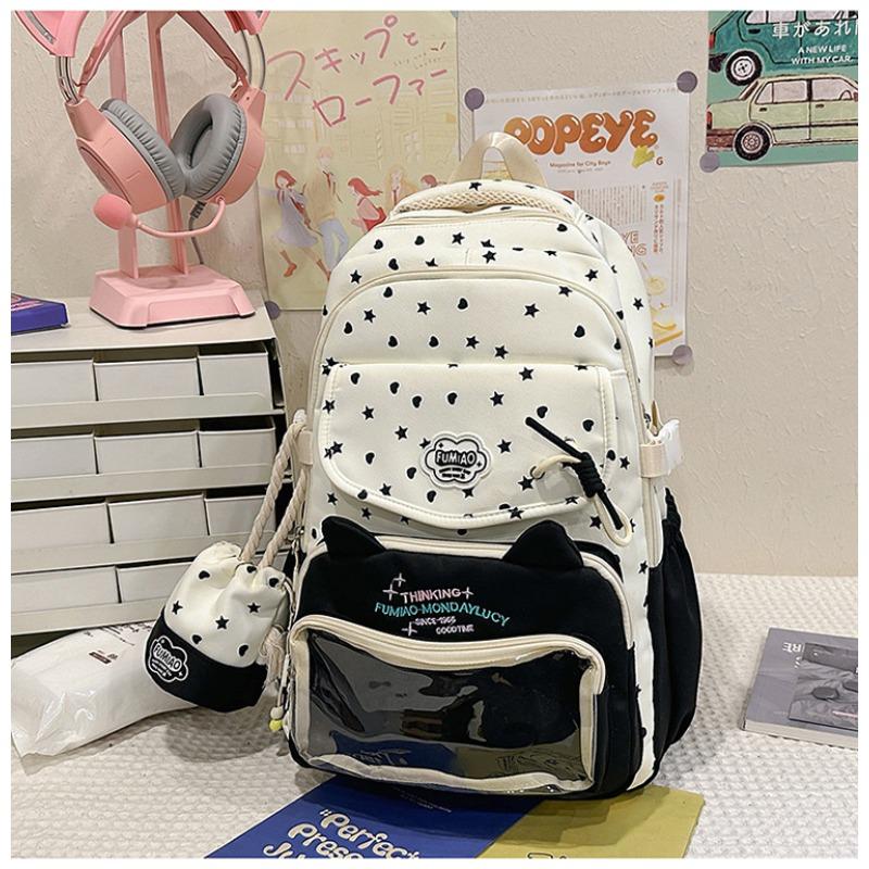 Cute Star Cat Junior High School Student Schoolbag Large Capacity High School Student Backpack Small Fresh Girl Pain Bag Baby Bag