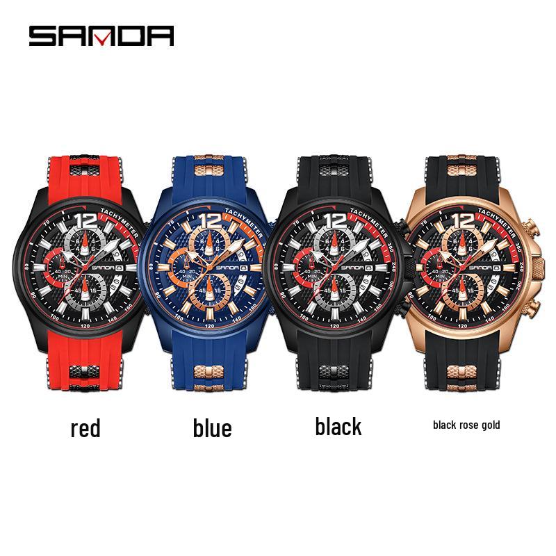 Sanda Men's Waterproof Quartz Watch with Multi-Dial Silicone Strap