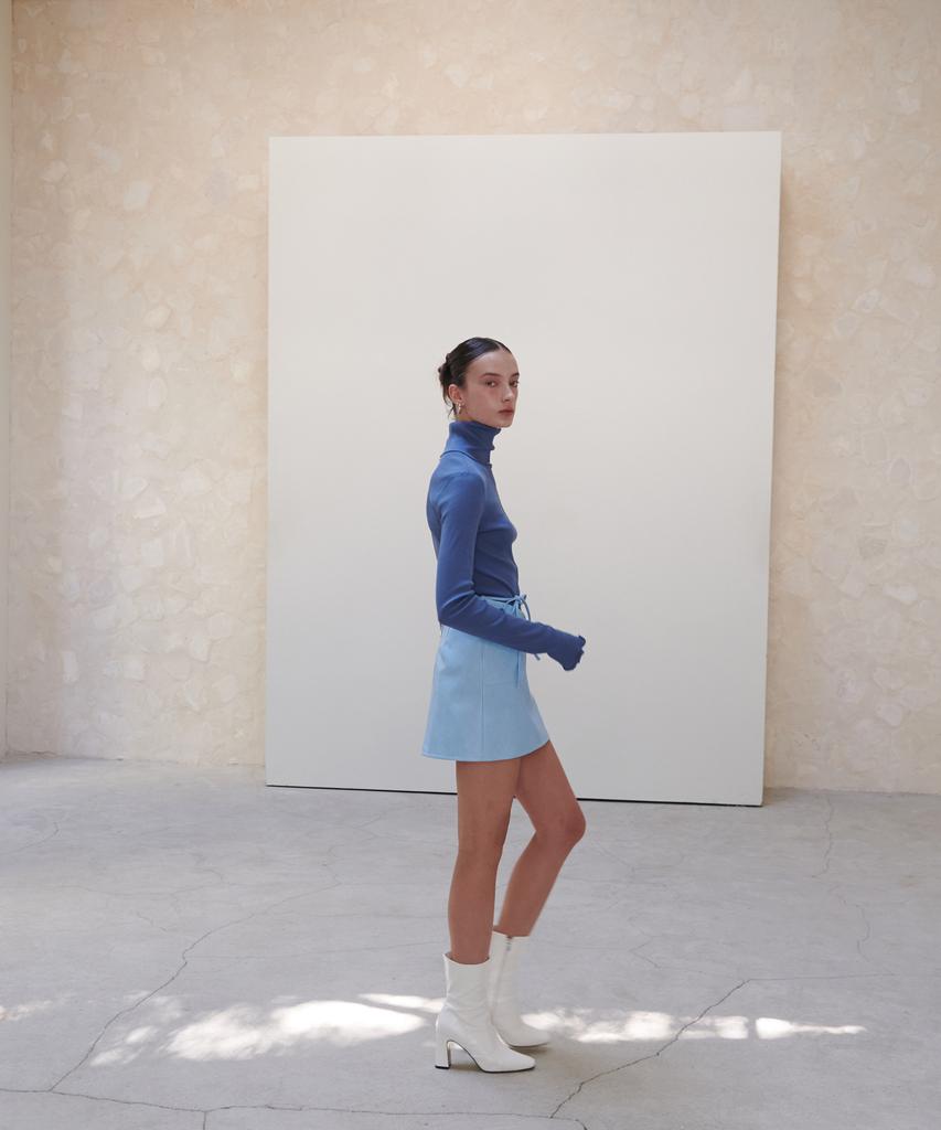 Eonmyuteu Vegan Leather Mini Skirt (Sky Blue)