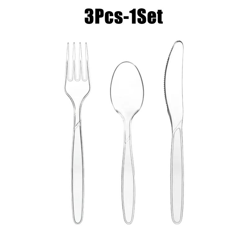 Disposable Plastic Soup Spoons with Frosted Handle 6in Thickened Dessert Cutlery Set Individual Wrapped Knife Fork for Party
