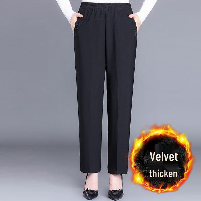 High-Waisted Velvet Elastic Pants for Middle-Aged and Elderly Women - Winter/Autumn Style