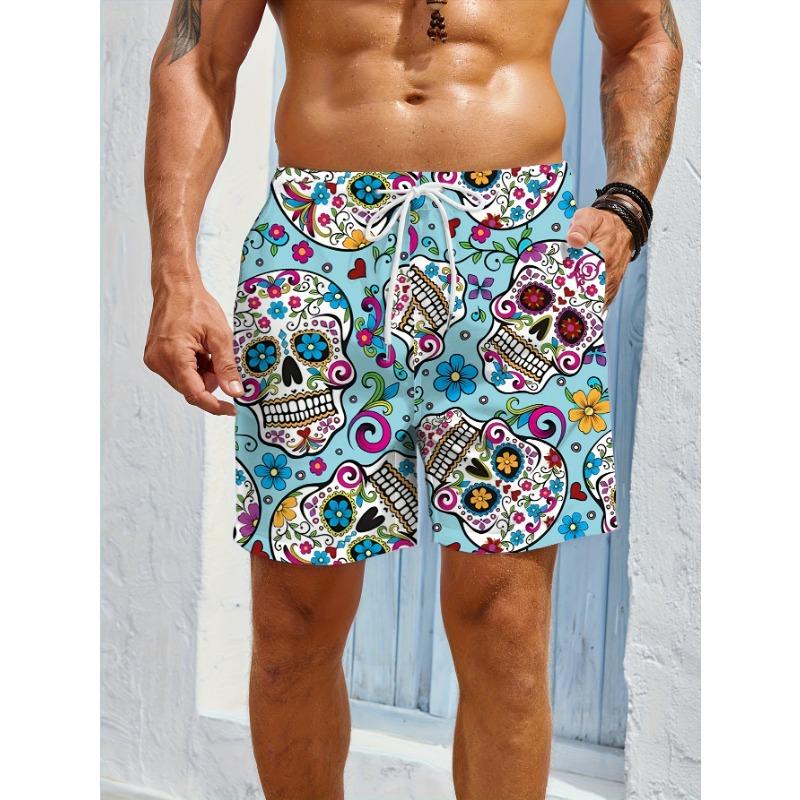 Personalized skull print men s casual fashion loose shorts outdoor gym men s beach trunks swimming trunks S