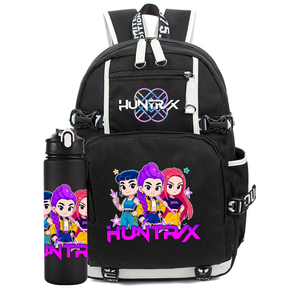 2Pcs/set Anime Printed Backpack with 750Ml Water Bottler for Teenager Student Girl Boy Large Capacity Waterproof Bookbag Gift