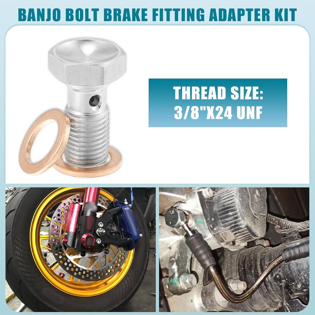 Banjo-Schraube Bremsfitting Adapter-Kit 3 an 3/8"x24 Bremsleitungsgewinde Einzelne Banjo-Schraube mit 4 Kupfer-Dichtringen