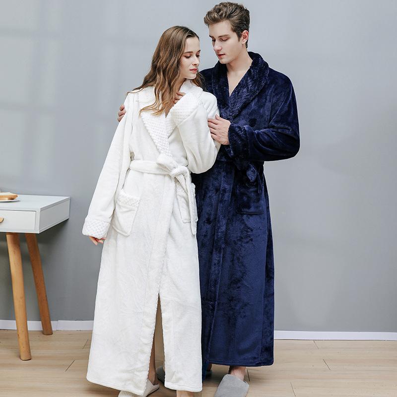 GMXIA Women's Autumn and Winter Long Coral Fleece Thickened Couple Bathrobes Flannel Men's Pajamas Winter Home Wear