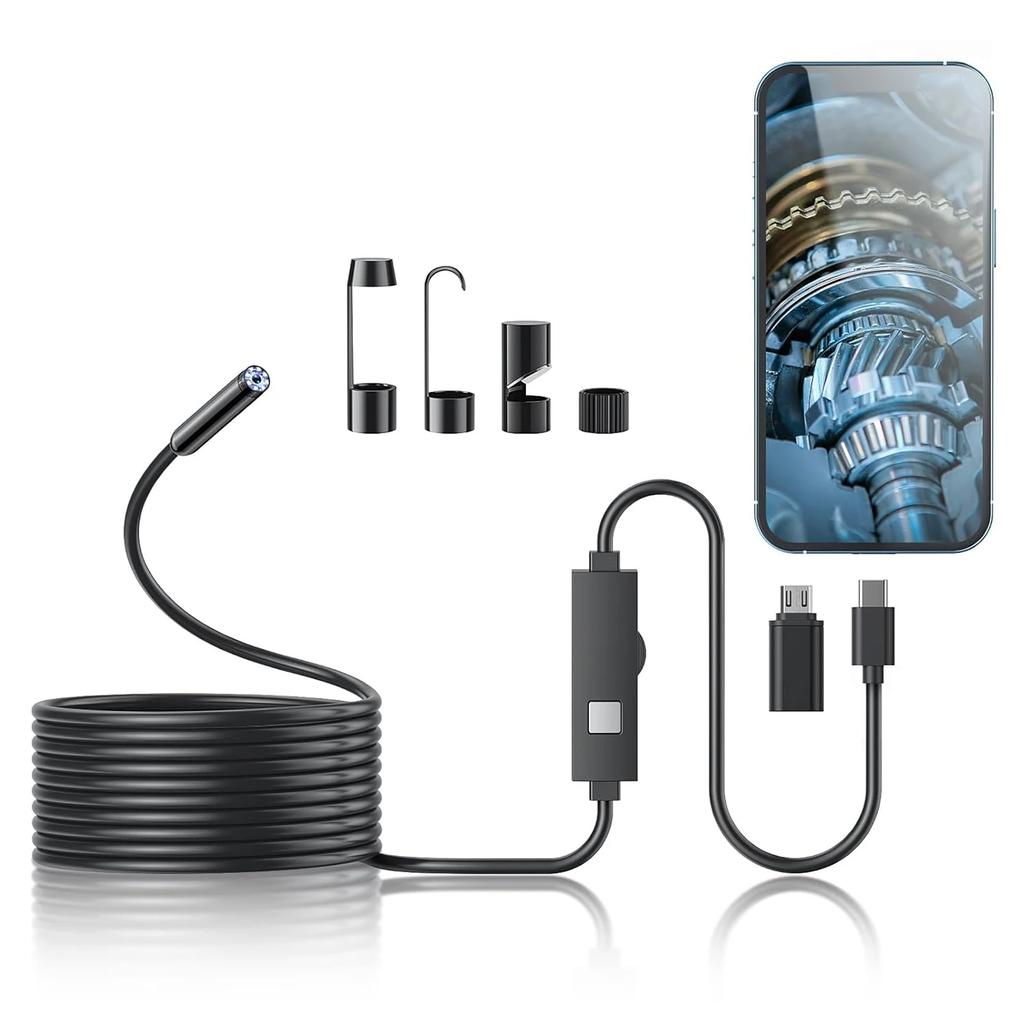 1920P HD Endoscope Camera 164ft Semi Rigid Snake 8 Adjustable LED Lights IP67 Waterproof Borescope for iOS Android