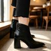 Autumn and winter pointed head thick heel ankle boots women's rear zipper short leather boots temperament thin versatile commuter women's short boots