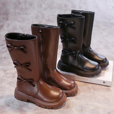 Girls Mid-Calf Boots Elegant Bowknot Children Fashion Princess Boots Sweet Spring Autumn Kids Causal Boots Patchwork Round-toe