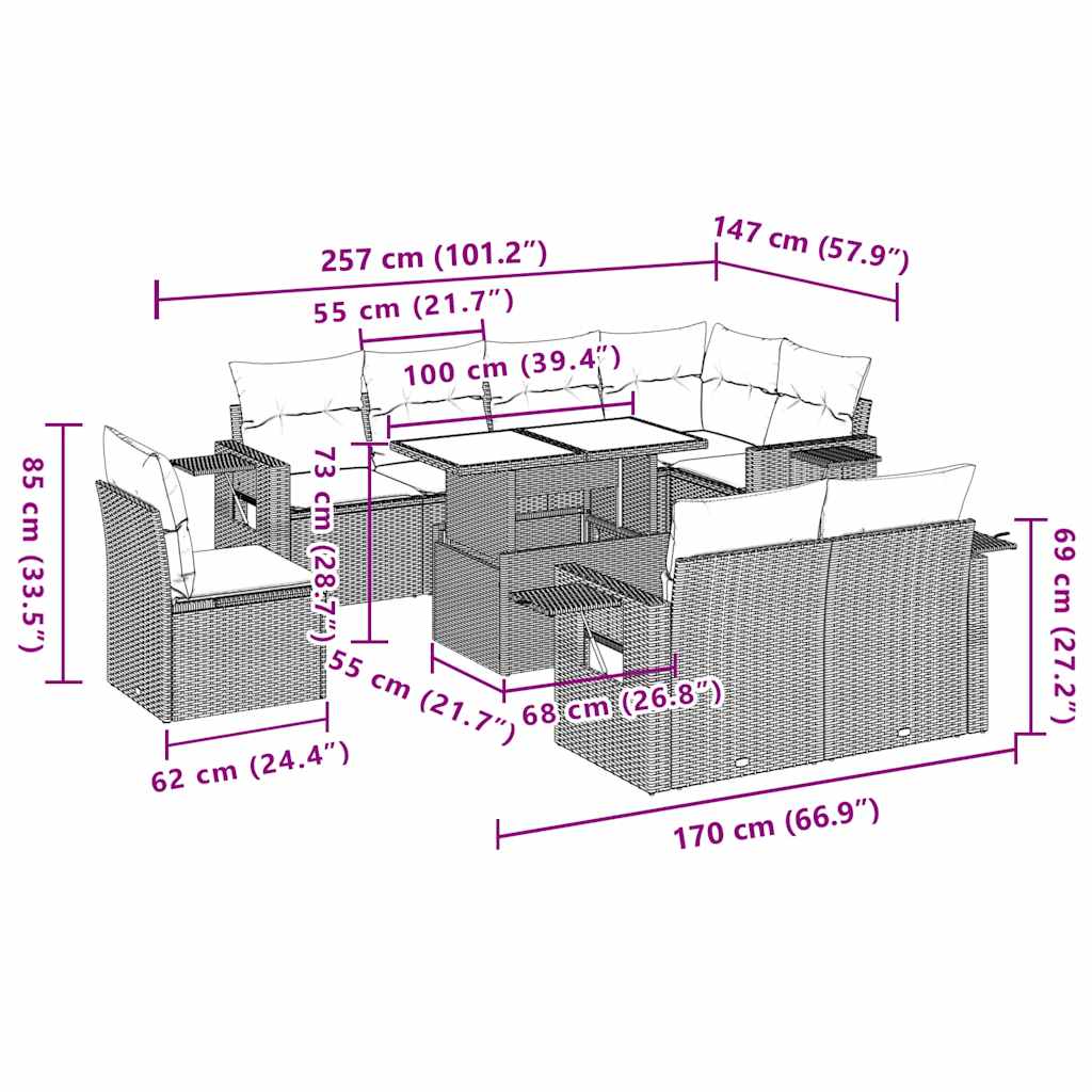 9 piece Garden Sofa Set with Cushions Black PE Rattan