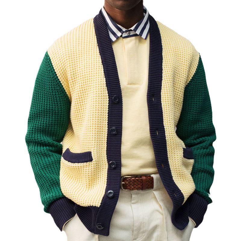 Gilet Cardigan Color Block pour Jeune Homme - Tricot Laine Épais pour l'Automne et l'Hiver (SY0193)