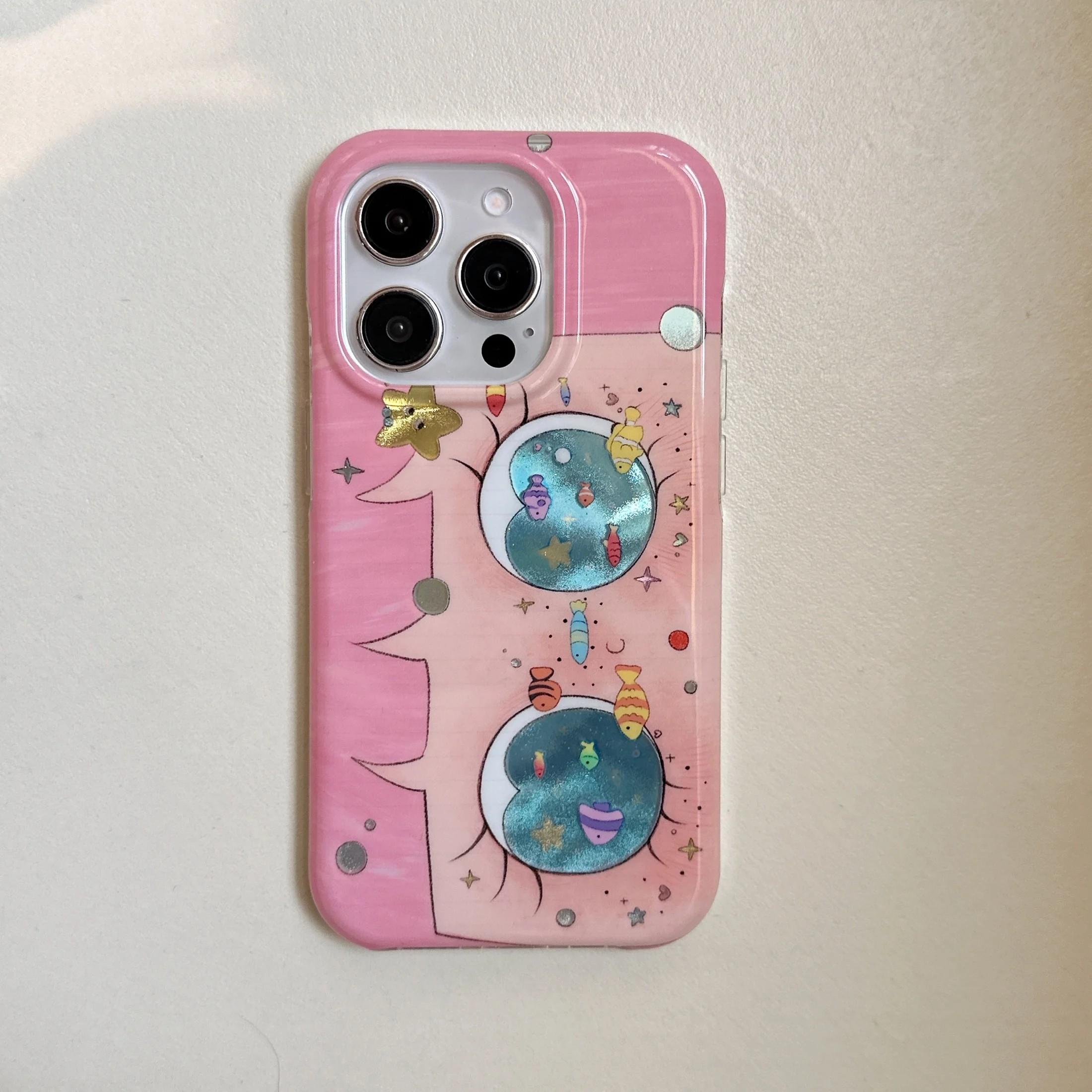 

Cute Pink Hair Girl Glittering Big Eyes Phone Case for Xiaomi Mi 15T 15 11 Poco X6 M6 F7 NFC GT Lite Pro 4G 5G Feather Texture Poco X3 Pro 4G