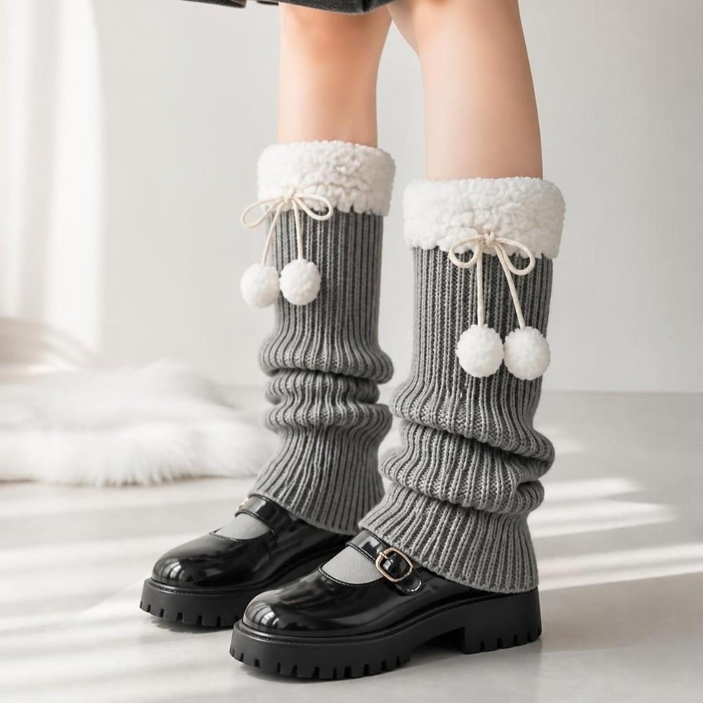 1pair Warm Knitted Leg Warmers Solid Color Heap Sock Boot Cuffs Cute Winter Foot Cover Girl