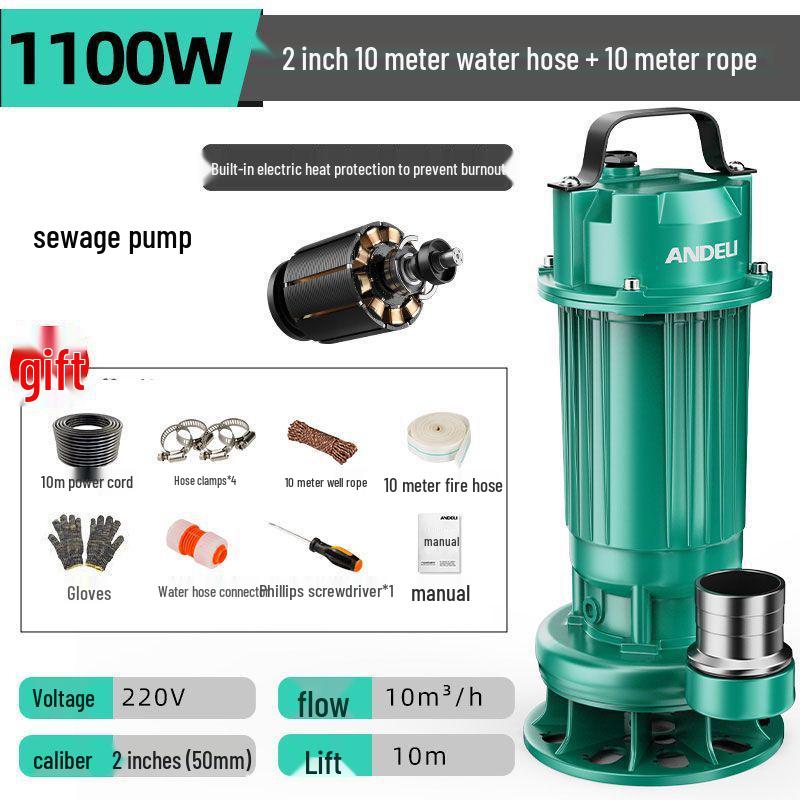 Submersible Sewage & Sludge Cutter Pump for Toilets & Cesspools - Ideal for Household & Agricultural Drainage and Irrigation