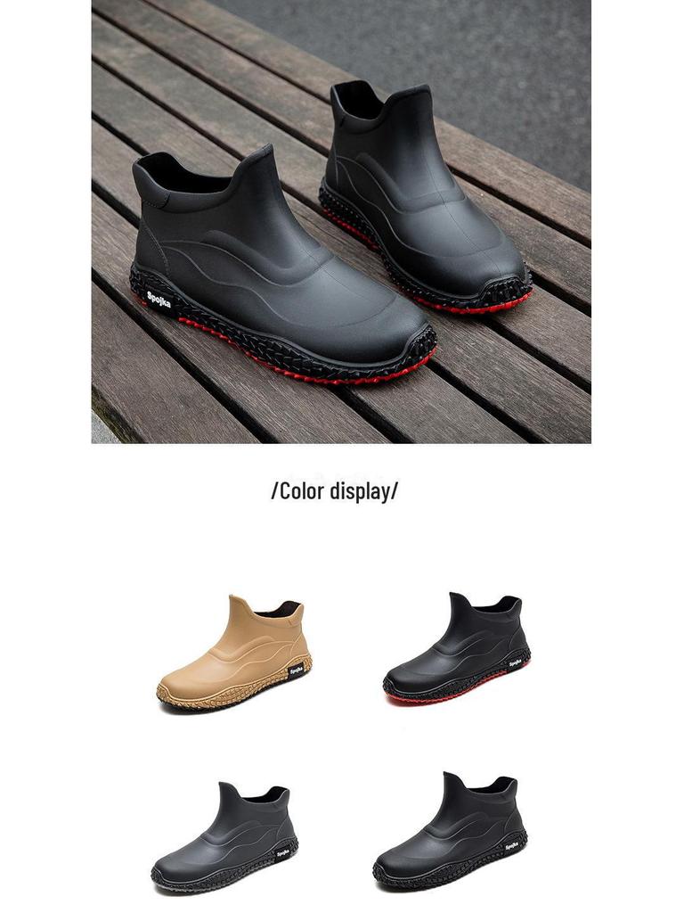 Мужские водонепроницаемые нескользящие короткие резиновые сапоги - стильный корейский дизайн