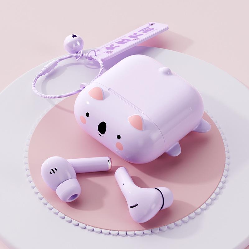 

Cartoon Pig Bluetooth Earbuds: TWS True Wireless, Waterproof, Sweatproof, Hi-Fi Sound, Noise Cancelling, Ear-hook Design. фіолетовий