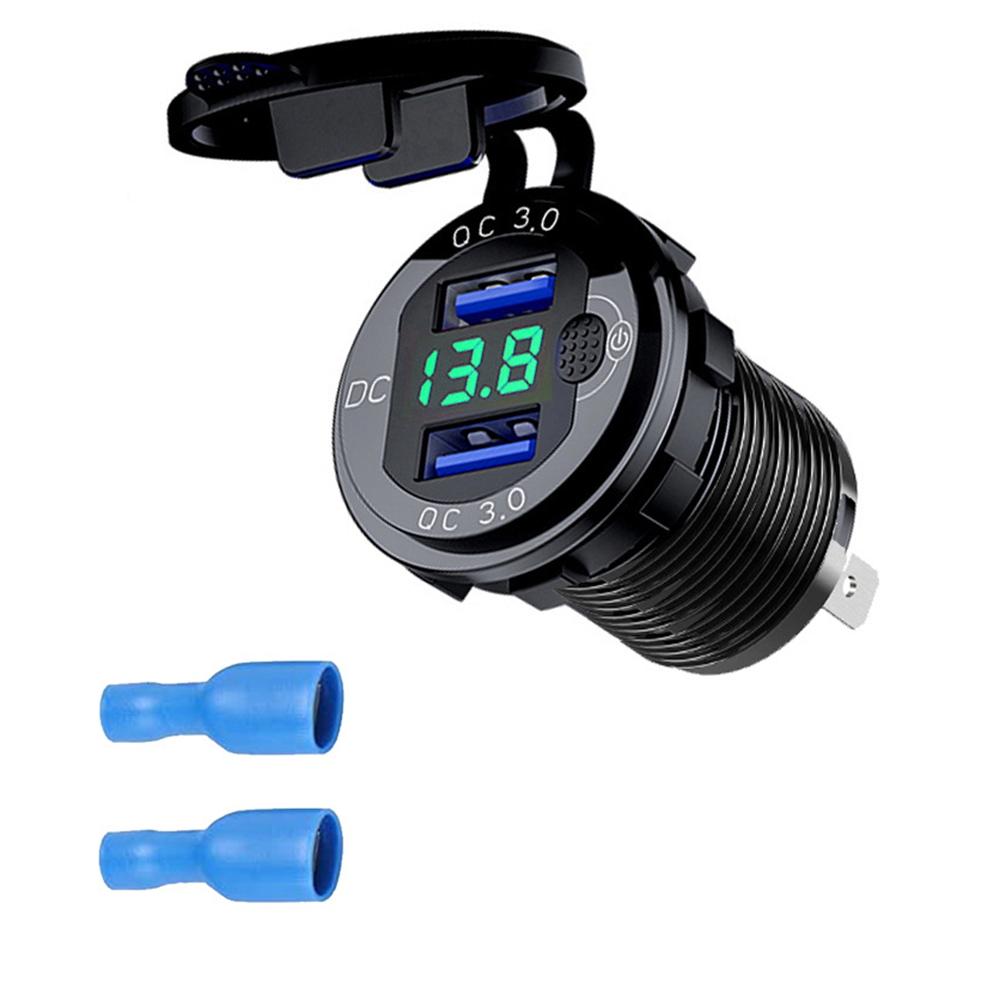 Car Charger QC3.0 Dual USB Cigarette Lighter Socket Waterproof With Voltmeter Switch Quick Charge Adapter 12/24V Car Accessories