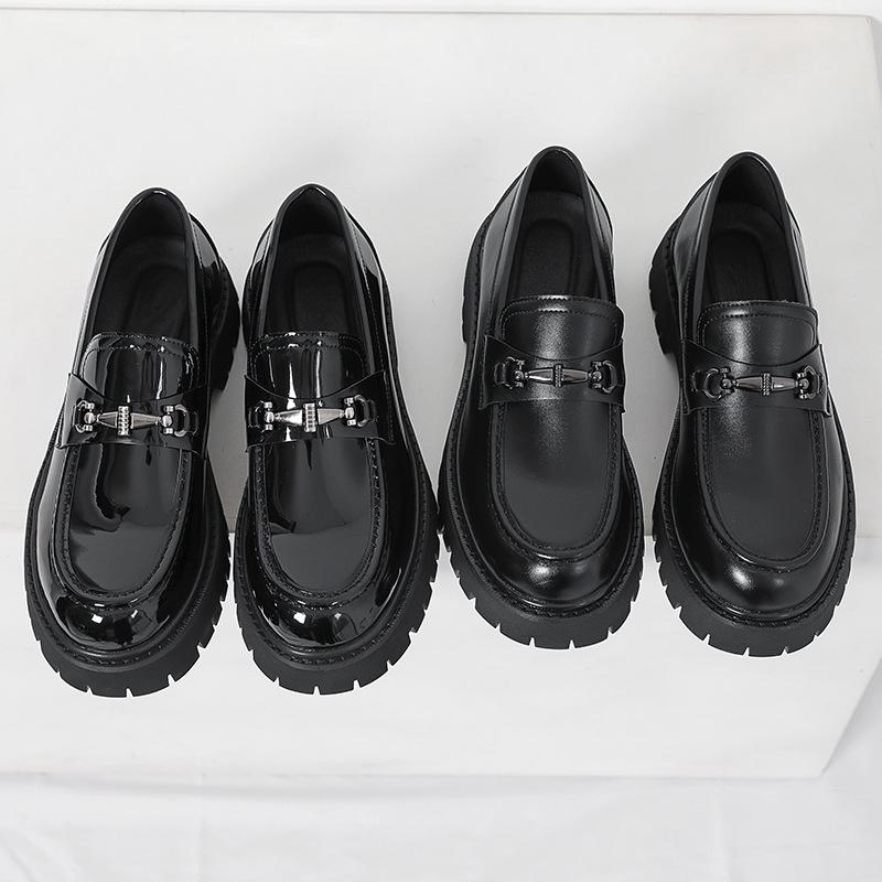 2026 Men's and Teens' Large Size, Wide-Toe Loafers - Slip-On Leather Shoes with Thick Soles for Height Increase