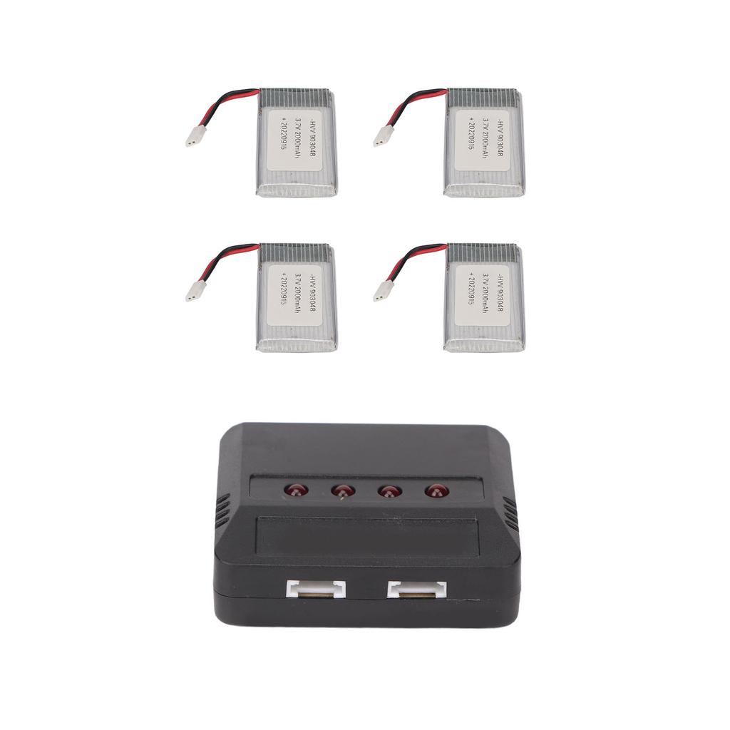4PCS 903048 3.7V 2000mAh RC Drone Battery Portable UAV Lithium Battery with Charger for KY601S H11D H11C RC Quadcopter