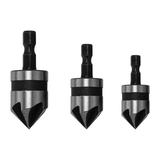 Set da 3 pezzi di svasatori esagonali in acciaio al carbonio per legno metallo, utensile con punta a cambio rapido