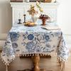 Retro Black Floral Tassel Tablecloth – Rectangular, American French Pastoral Style Coffee Table Cover.