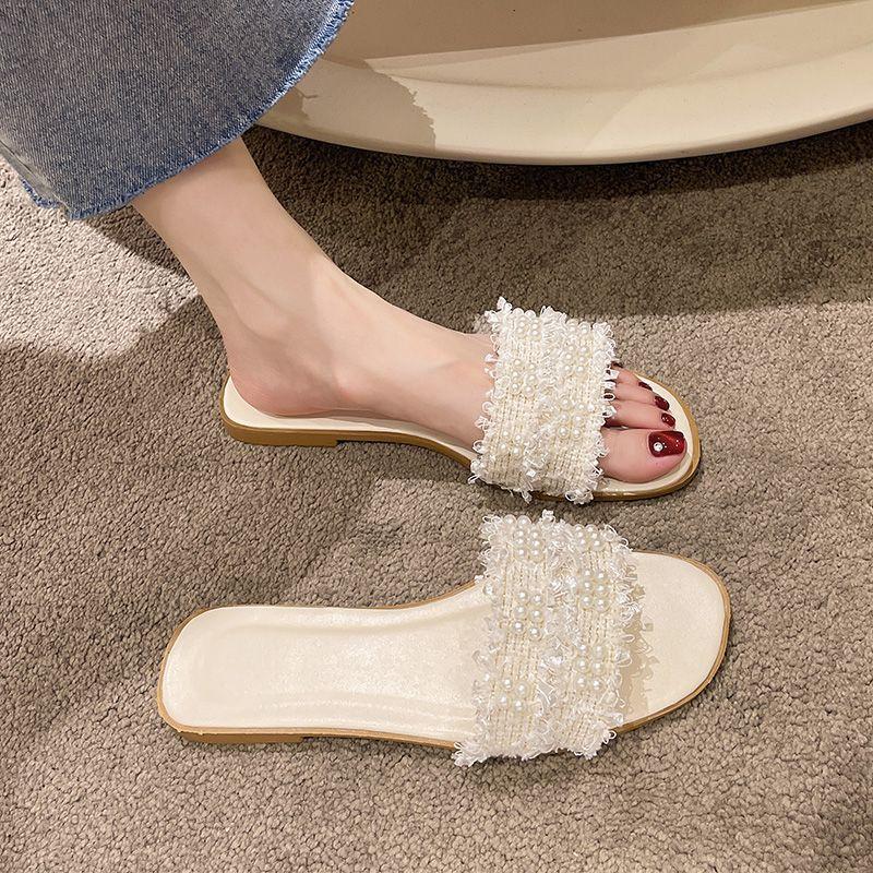 Summer Fashion Women's Slippers 2024 New Style Gentle Pearl Embedding Diamond Luxury Designer Style Casual Versatile Sandals