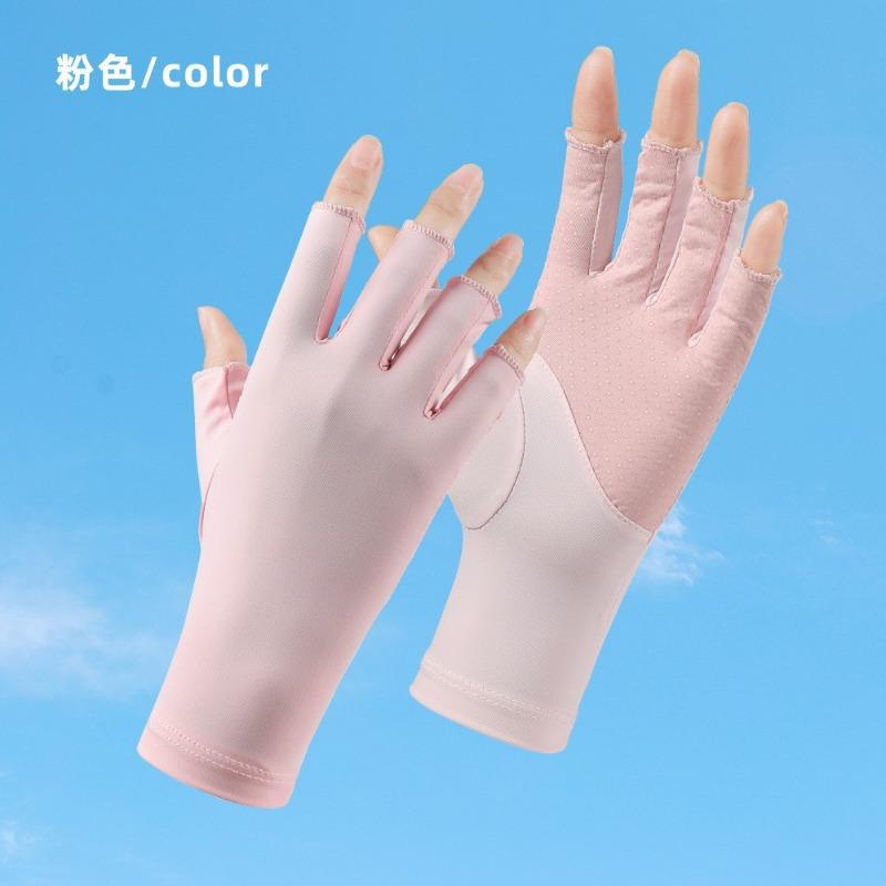 Sunscreen gloves manicure half finger ice silk women driving non-slip breathable touch screen thin summer UV protection gloves