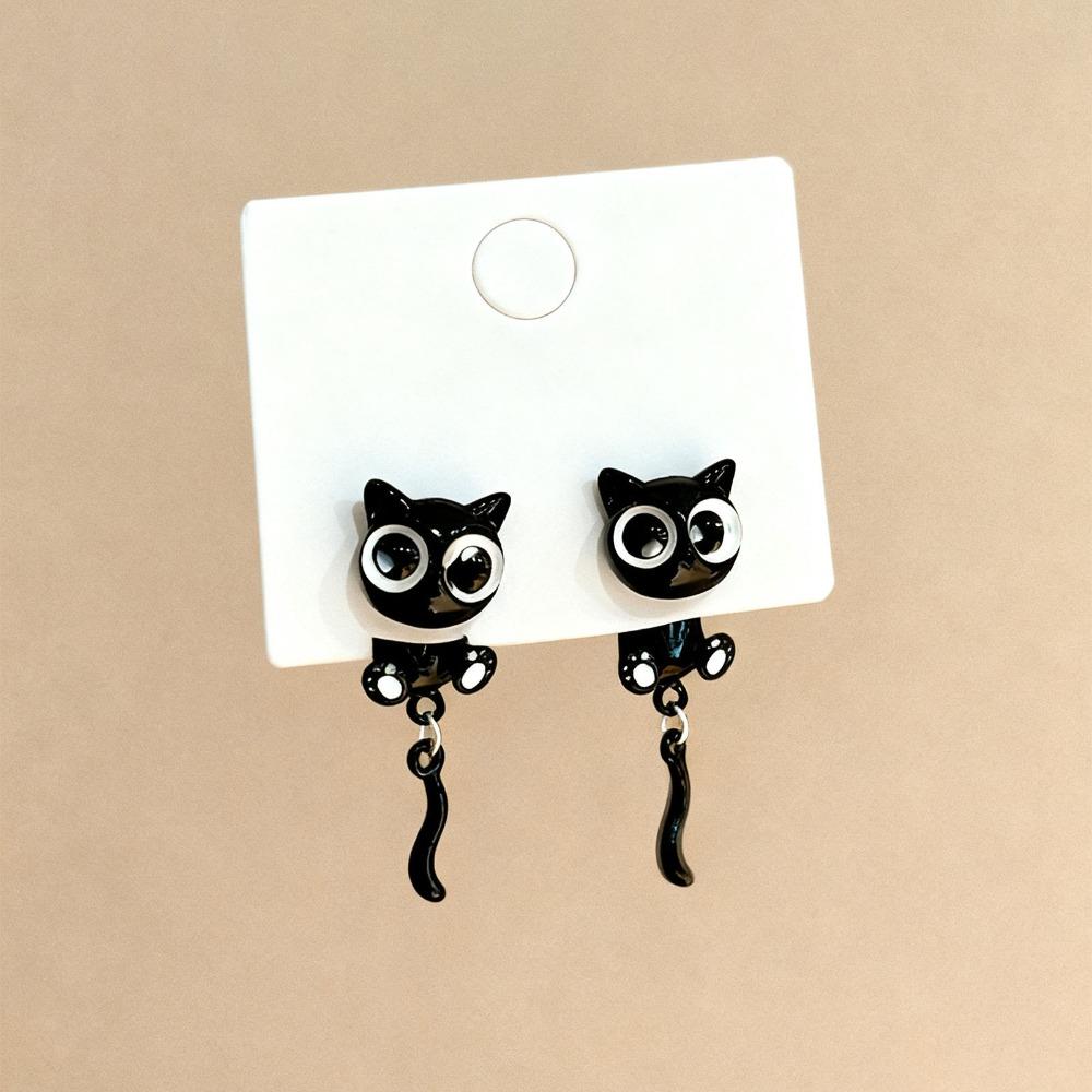 Simple Black Cat Earrings Cute Cartoon Earrings Fashion Black Cat Ear Studs Girl
