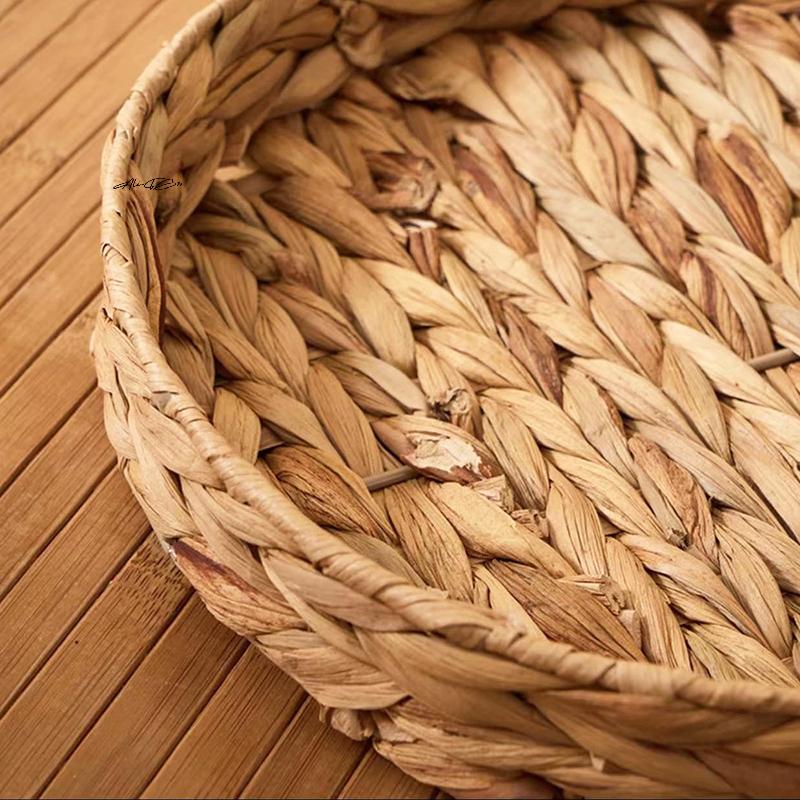 Handwoven Rattan Wicker Basket round Storage Box Water Hyacinth Tray - Fruit Tea Snack Bread Cosmetic Jewelry Dish