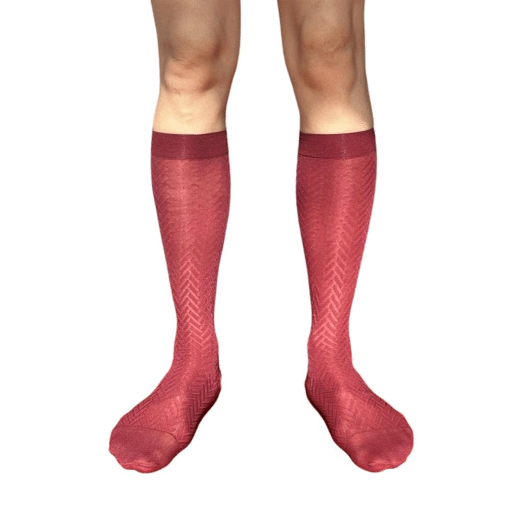 Chaussettes Homme Ultra-Fines Business Rayées Transparentes Sous le Genou Nylon Respirant Habillage Chaussettes Soie Glacée Affaires Formel